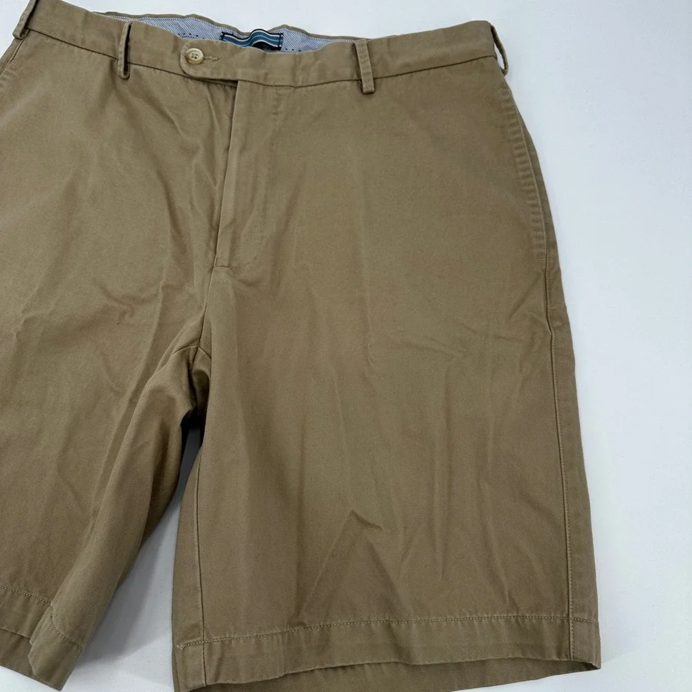 Peter Millar Mens Khaki Pima Cotton Flat Front Chino Shorts Size 35 Tan RN100308